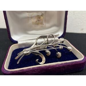 STERLING Silver Pearl Brooch Pin Vintage
